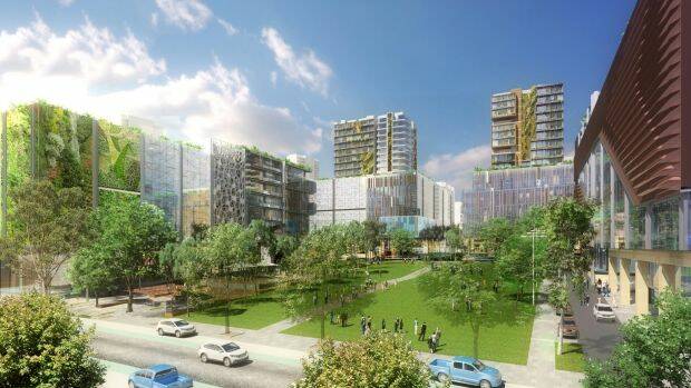 An artist's impression of the greater Parramatta proposed redevelopment, at Sydney Olympic Park central precinct.  Photo: Supplied