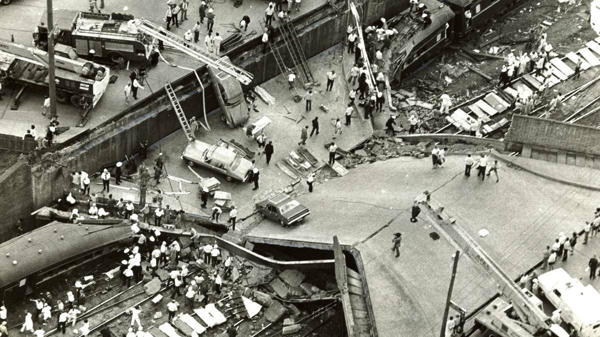 Scene of the Granville Train Disaster, which claimed 83 lives in January 1977. Picture: Fairfax Media archives