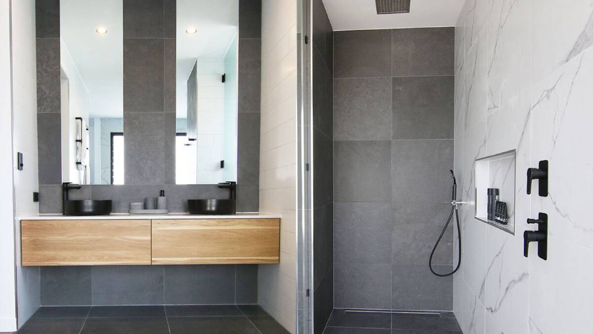 A matte black theme in one’s bathroom can easily be adopted through the tapware, shower head, towel rack, toilet paper holder and soap dispenser.