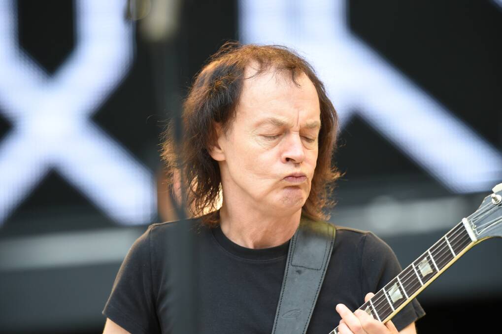 Angus Young during a sound check in Sydney for the 2015 Rock or Bust tour. Picture: Brendan Esposito