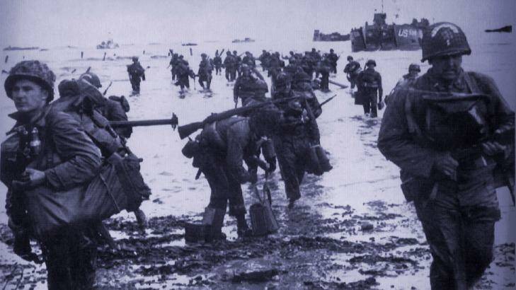 US soldiers landing at Normandy on June 6, 1944.