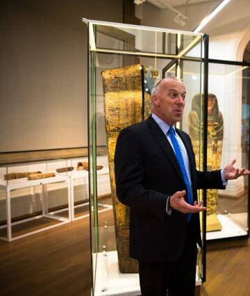 Sydney University has been given $15 million to build the  new Chau Chak Wing museum. Vice-chancellor Dr Michael Spence, left, and David Ellis, Director of Museums at the university, discuss the gift. Photo: Edwina Pickles