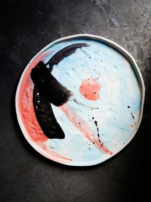 Each piece in Melbourne ceramist Kaz Morton's new range of platters is hand-painted. Unique works of art that are oven, dishwasher and microwave safe. $99, kazmorton.com.au. Photo: Supplied