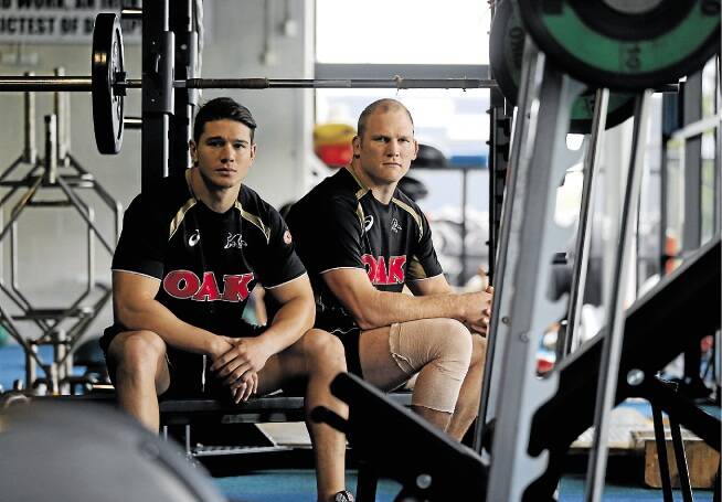 Power duo: Adam Docker and Nigel Plum at Panthers' training. Picture: Anthony Johnson