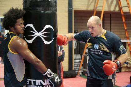 Henry Speight (left) and Stephen Moore boxing during their rehabilitation. Photo: Jeffrey Chan