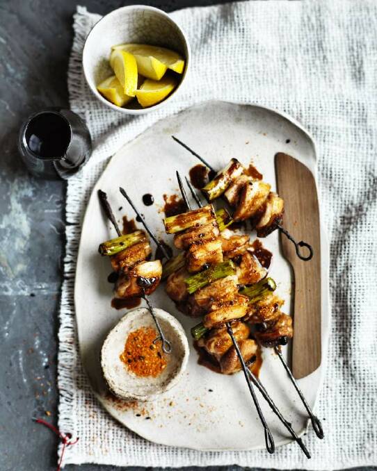 Neil Perry's barbecue yakitori skewers <a href="http://www.goodfood.com.au/good-food/cook/recipe/barbecue-yakitori-chicken-20140805-3d64t.html"><b>(recipe here).</b></a> Photo: William Meppem