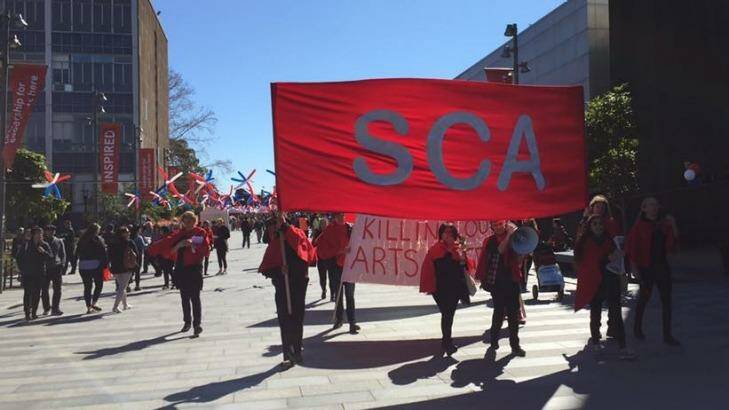 'Save SCA' campaigners protest against planned job cuts at the Sydney College of the Arts. Photo: Supplied