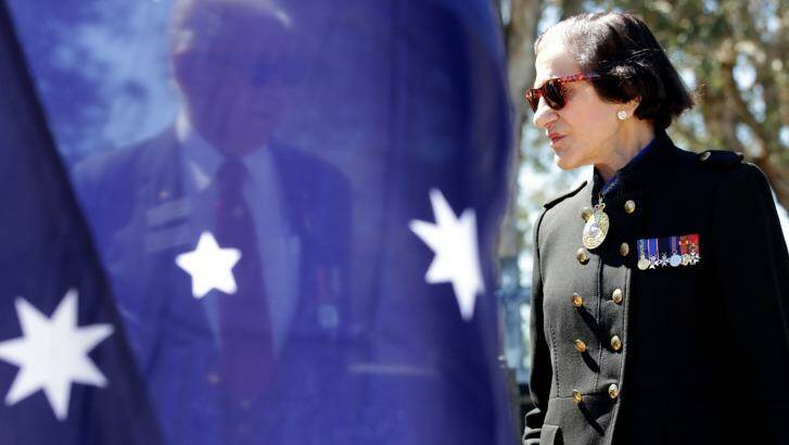 Lest we forget: NSW Governor Dame Marie Bashir at Rookwood Cemetery for the dedication of a commemorative plaque for World War I Digger Private John "Barney" Hines. Photo: Janie Barrett