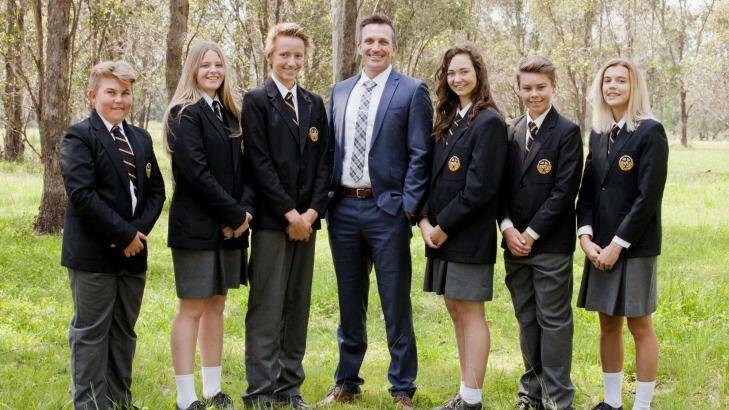 Principal Darren Cox with students from St. Philip's Christian College Cessnock. Photo:  Photo: supplied