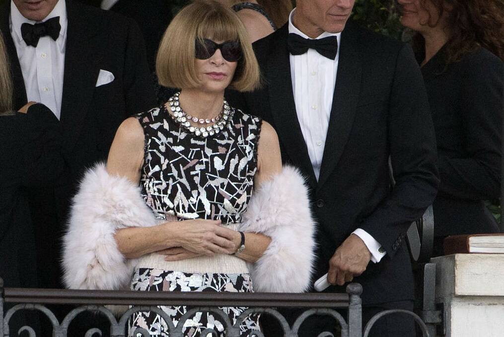 Vogue America chief-editor Anna Wintour leavest the Cipriani hotel to go to George Clooney's wedding. Photo: Andrew Medichini