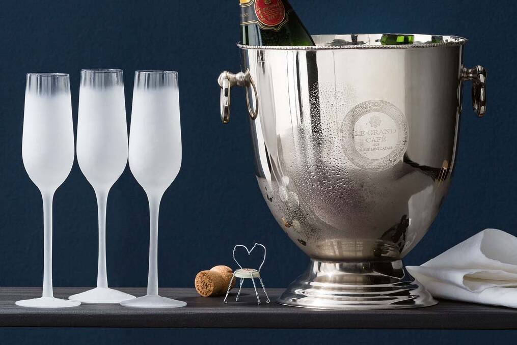 Jack Frost: Frosted champagne flutes set of four, $49.99, domayneonline.com.au Photo: Supplied