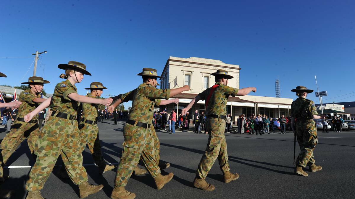 SEBASTOPOL: Army cadets march down Albert Street. Photo: Lachlan Bence, The Courier. 