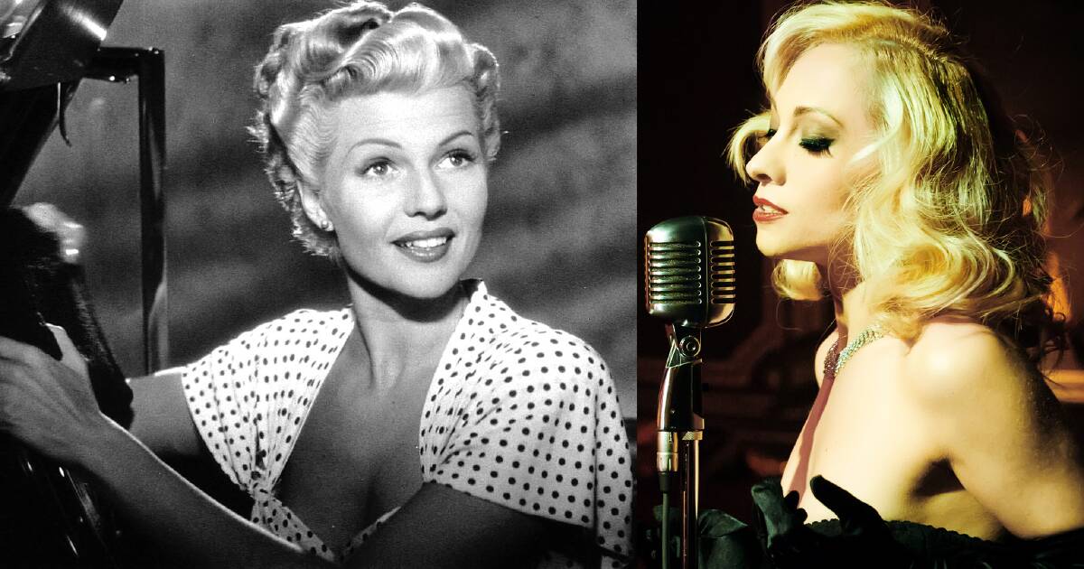 TWO LADIES | Rita Hayworth (left), never more radiant than in Welles' 1947 classic, and Nikki Nouveau (right) as The Lady from Shanghai in cabaret on stage in Melbourne at 24 Moons.  melbournefringe.com.au | 03 9660 9600