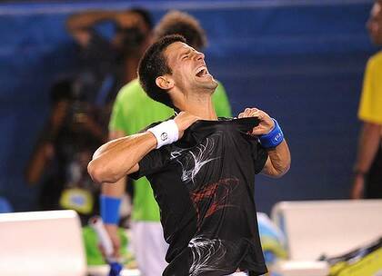 Novak Djokovic celebrates after winning the 2012 Australian Open.