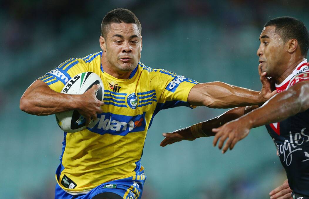 Disappointing: Eels co-captain Jarryd Hayne tries to break through the Roosters' defensive line. Picture: Getty Images