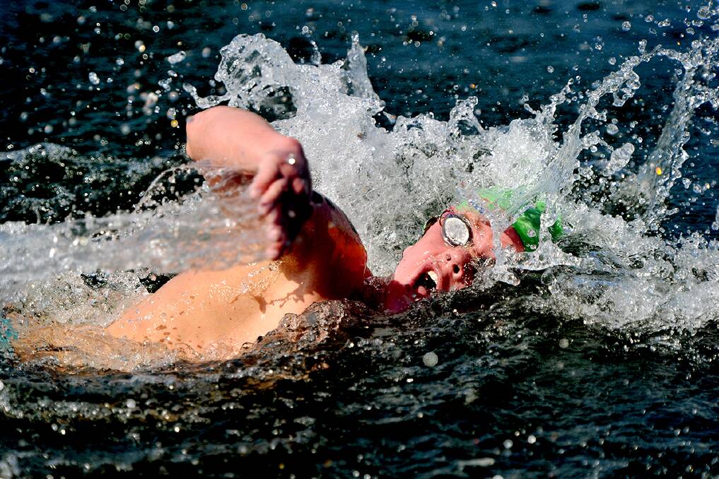 Toby Croudson of Campbelltown in the 2km open water swim. Photo: Kylie Pitt