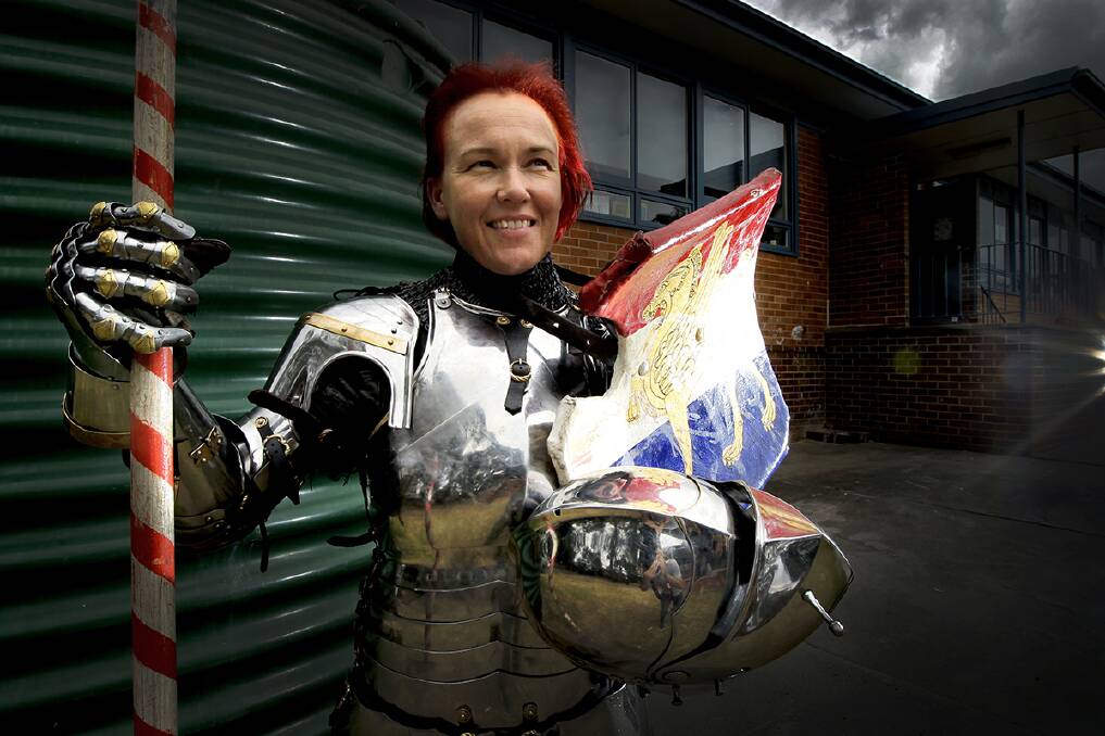 Sarah Hay is deputy principal at Marsden Road Public School but when shes not at school she is a world champion jouster battling other jousters around the world. Photo: Luke Fuda