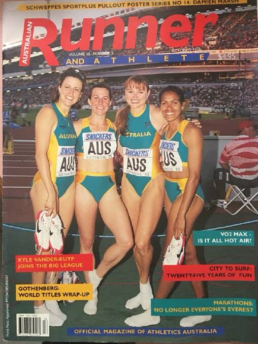 CHAMPIONS: Gainsford-Taylor in 1995 with her fellow 4x400m relay team members (from left) Renee Poetschka, Lee Naylor and Cathy Freeman.