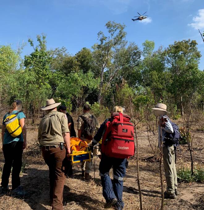 Medical help was winched down to a stricken bushwalker in a popular Northern Territory national park yesterday morning. Picture: CareFlight.