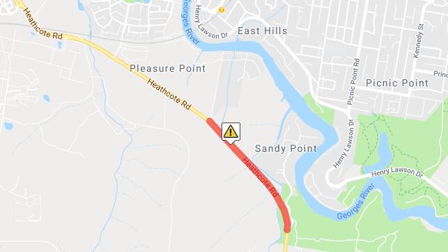 A map of where the crash occurred on Heathcote Road near Sandy Point on Wednesday afternoon. Picture: Live Traffic NSW