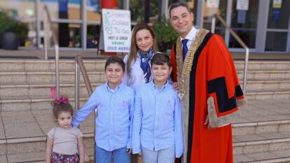 Liverpool mayor Ned Mannoun with wife, Tina and children.