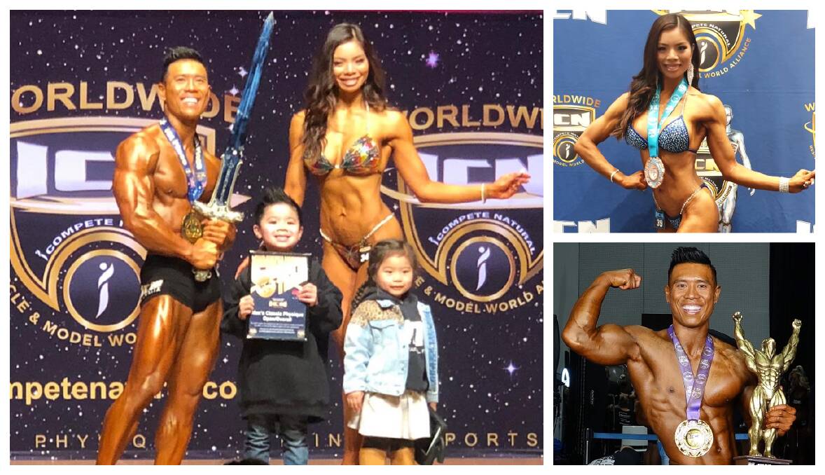 Champs: Graden Leong and wife Cherilyn excelled at the recent ICN World Championships at the Melbourne Fitness Show. They were judged on a series of mandatory poses including front double bicep, tricep, side, chest and thighs.