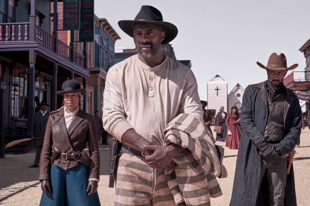 Sizzling with style: Idris Elba, Regina King and Lakeith Stanfield star in Jeymes Samuel's brilliant revisionist western The Harder They Fall, rated MA15+, streaming now. Picture: Netflix