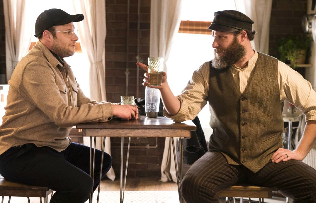 Double trouble: Seth Rogen stars in dual lead roles as Ben Greenbaum and his recently un-brined great-grandfather Herschel Greenbaum in new satirical dramedy An American Pickle, rated PG, in cinemas now.