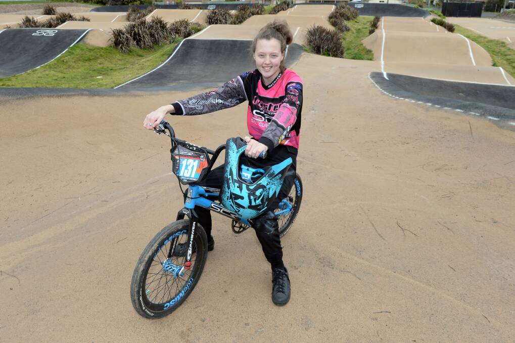 FIERCE: BMX racer Shallan Pompe hopes to encourage more females to get on the track and give the adrenaline-filled sport a go. Picture: Kate Healy