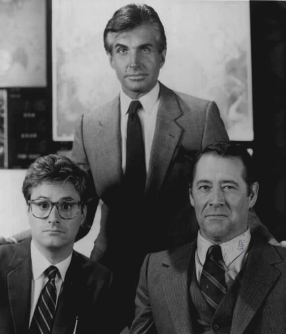 From left, Gary Kroeger as Ben Smythe, George Hamilton as Ian Stone and Barry Corbin as Thomas Brady in Spies. 