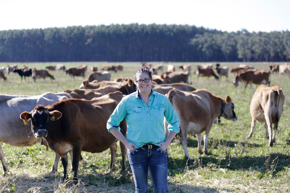 Carpendeit's Carlie Barry with some of their Jersey cows. Picture: Mark Witte