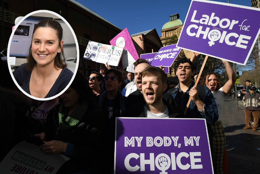 MY RIGHT: Protesters take to the streets to lend their support to the motion to change NSW's abortion laws. [Inset] Journalist Alex Crowe