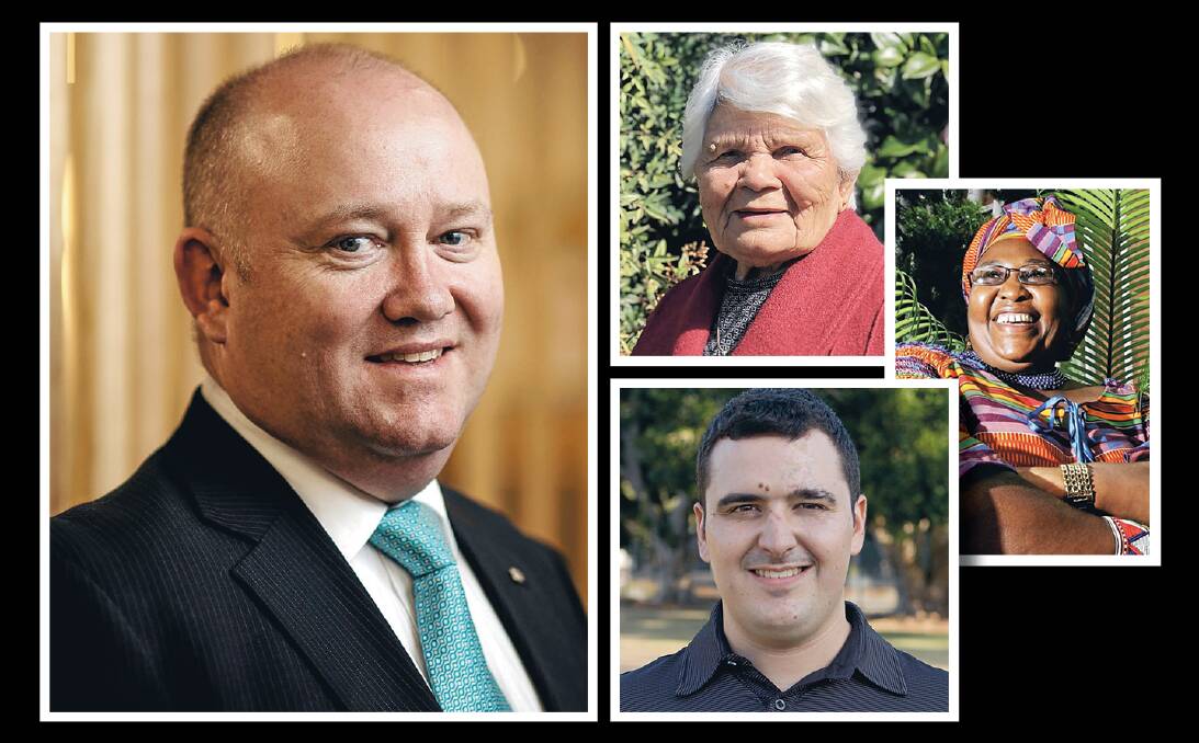 Recognition: (clockwise from left) NSW Australian of the Year Commissioner Shane Fitzsimmons with other award recipients Isabel Reid, Rosemary Kariuki and Nathan Parker.