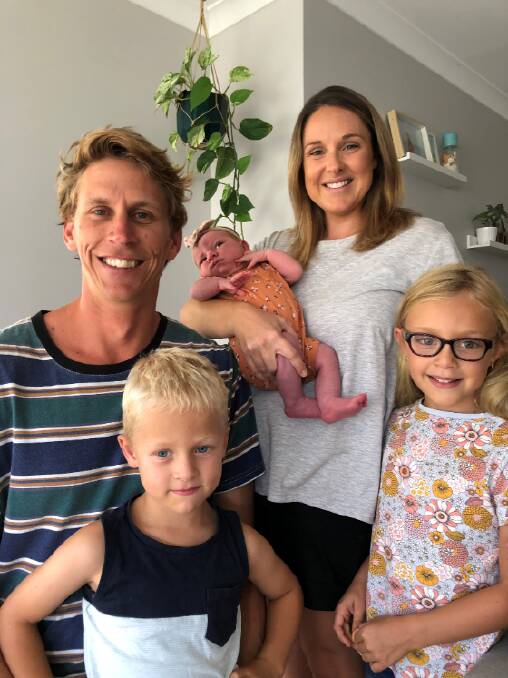 Dawesville couple Chris and Chloe Swarts with their children Pippa, 6, Rory, 4, and newborn Maddie. Photo: Supplied.