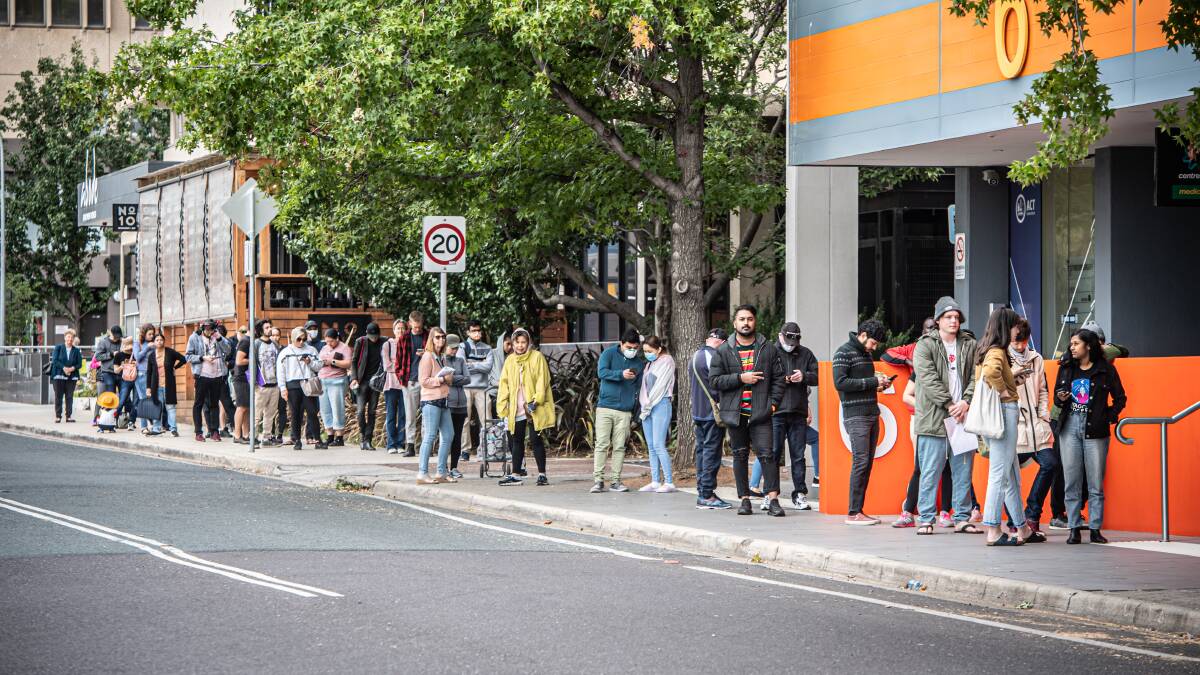 Centrelink queues on Woden in May. Picture: Karleen Minney