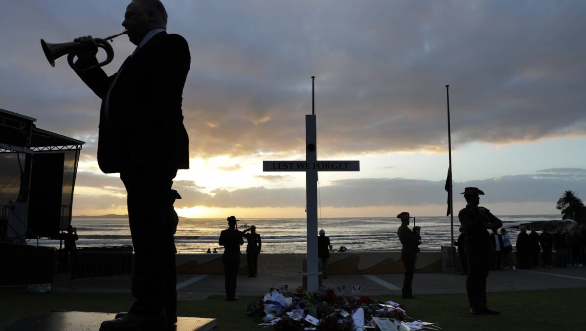 The Last Post is played at the Cronulla dawn service in 2023. Picture by John Veage