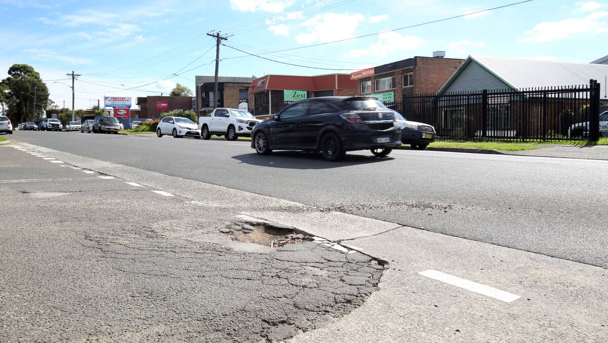Pothole on Parraweena Road, Caringbah. Picture: Chris Lane