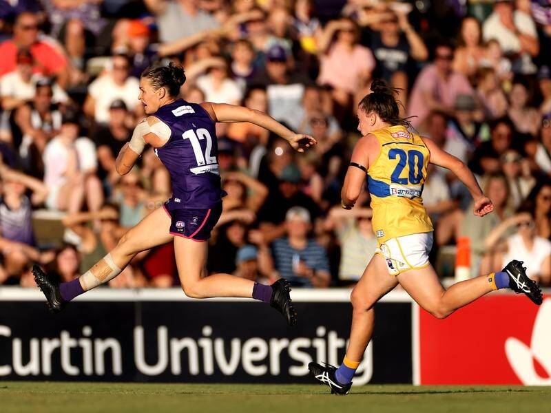 Fremantle's Ebony Antonio booted three goals in the Dockers' AFLW derby win over West Coast.