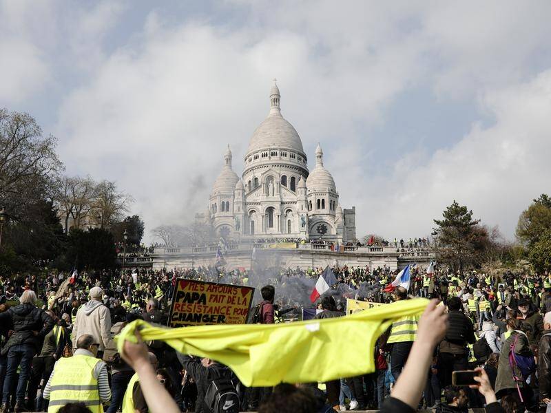 Protesters have rallied in Paris under the Basilica of Sacre Coeur in Montmartre.
