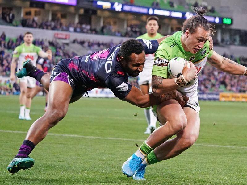 The Storm have let slip an 18-point lead after 27 minutes to go down 22-18 to Canberra in Melbourne.