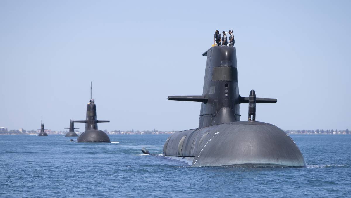 Collins-class submarines HMAS Collins, HMAS Farncomb, HMAS Dechaineux and HMAS Sheean in formation off Western Australia. Picture: Department of Defence
