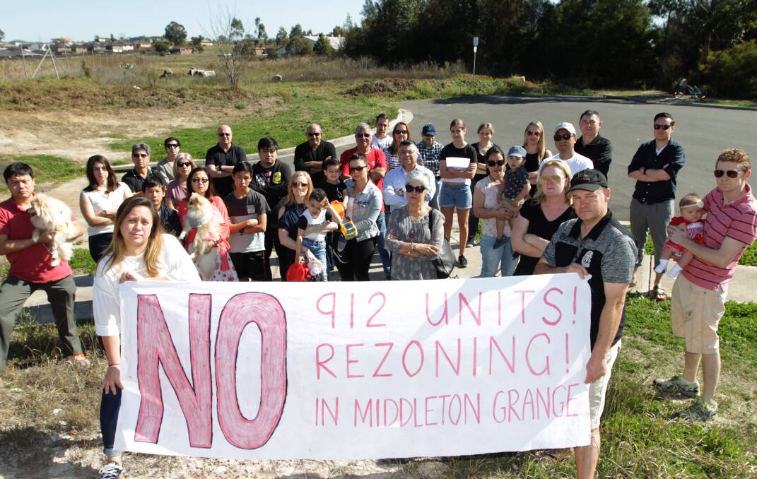 A large group of residents oppose over-development: Some Middleton Grange residents aren't happy with the concept of 900 units being built. FULL STORY ONLINE. Picture: Simon Bennett