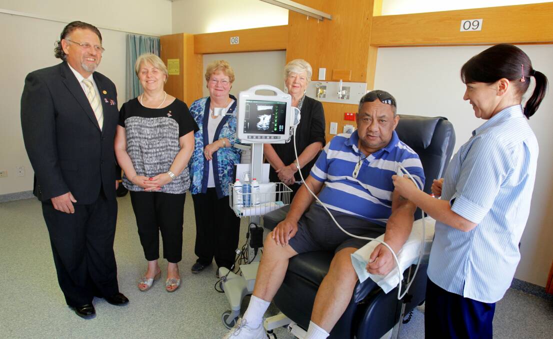 Treatment: Liverpool/Greenway Rotary Club former president Sam Cavallaro with Maria Lupica, June Young, Janice Harle, Wheto Abraham and Melinda Tomlins at Liverpool Hospital's renal unit. Picture: Wesley Lonergan